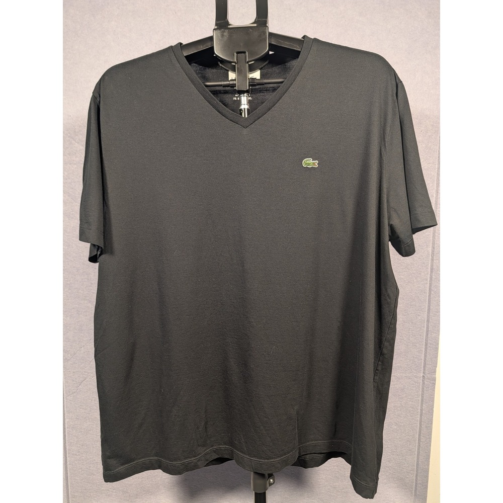 Lacoste V-Neck T-Shirt Mens 3XL Black Pima Cotton TH6604 Excellent